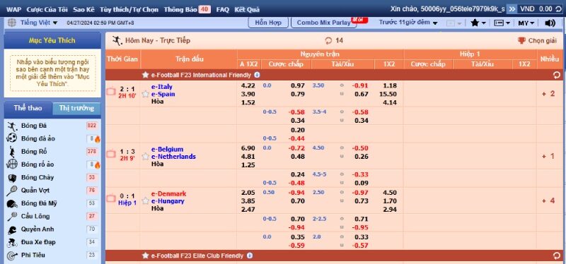 Các kèo cược bóng đá Tele789 đa dạng