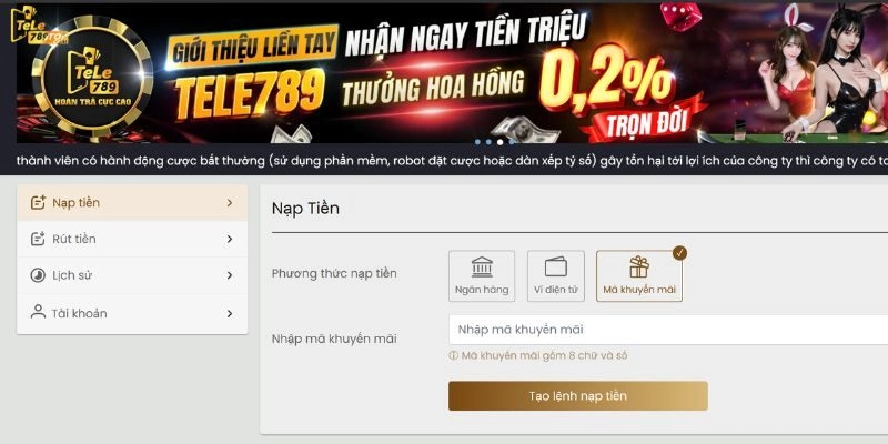 Hướng dẫn nhập mã ưu đãi nhận tiền